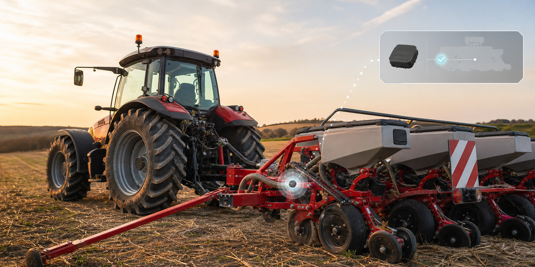Tractor attached to a planter with equipment identification overlay